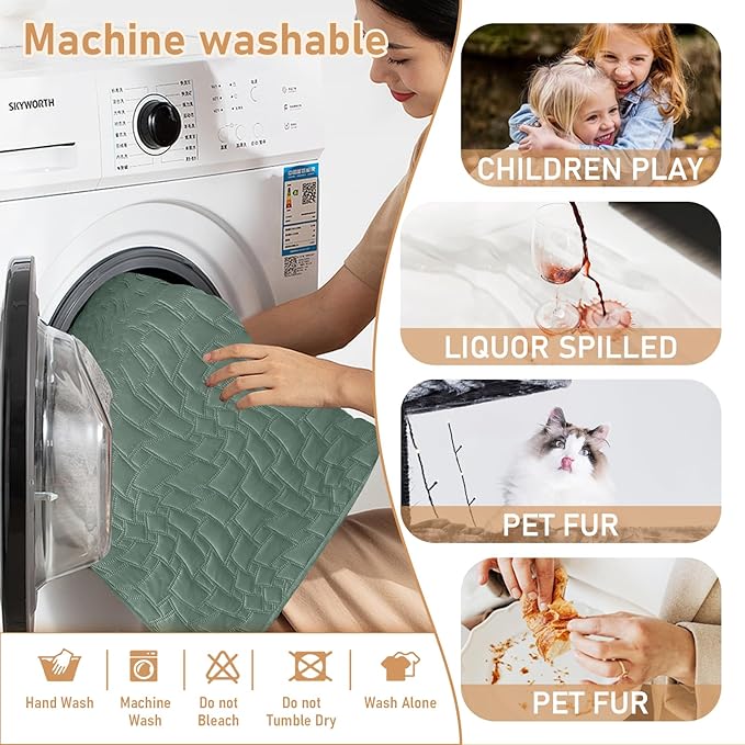 100% Waterproof Recliner Chair Covers for Reclining Chair, Small Recliner Covers That Stay in Place, Non-Slip Recliner Armchair Cover with Pockets for Kids, Pets, Dogs, Cat, Washable,Green,28I