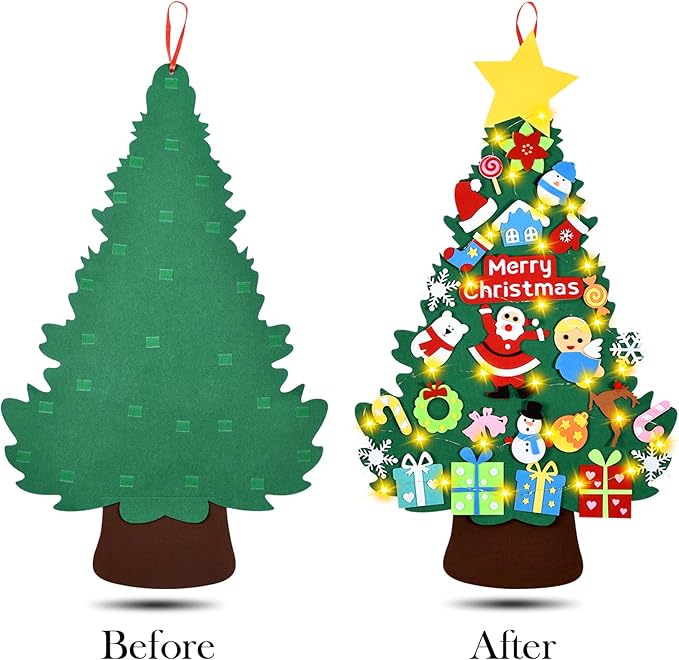 Felt Christmas Tree - 3.4 FT Christmas Decorations for Toddlers with 30 Pcs Ornaments,DIY Xmas Gifts for Door Wall Hanging Decorations