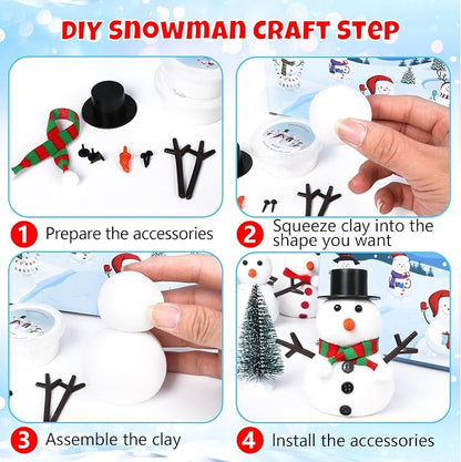 12 Pack Modeling Clay DIY Snowman Kit, Christmas Build a Snowman Craft Kit for Kids, Creative Kids Air Dry Modeling Clay, Christmas Crafts Xmas Gift Stocking Stuffers for Kids
