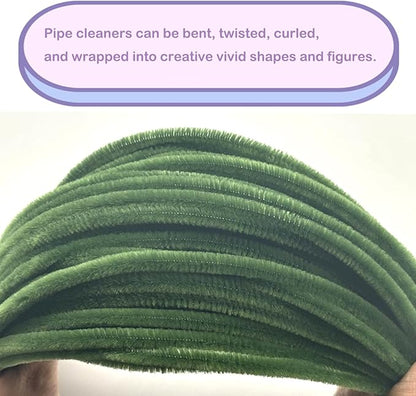 Cldamecy 100 pcs Moss Green Pipe Cleaners with 20 pcs Googly Eyes,Chenille Stems for Craft Project,Craft Pipe Cleaners for DIY Projects,Arts and Holiday Decoration