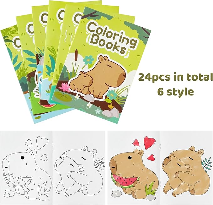 BZaber Capybara Coloring Books - 24Pcs Cute Capybara Cartoon Pattern Activity Coloring Books for Kids Bulk Animals DIY Art Booklet Drawing for Party Favor Supplies Birthday Gift Goodie Bag Filler