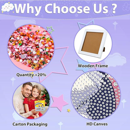 hkejoi Turtle Diamond Art Painting Kits for Kids with Frame, Cartoon Diamond Art for Kids Ages 4-6-8-12, Easy Kids Gem Art Kit with Cartoon Box for Home Wall Decor 7x7inch