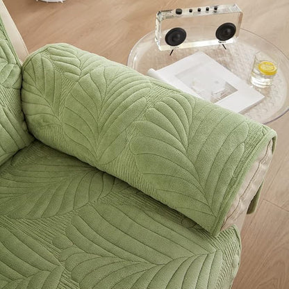 vctops Palm Leaves Velvet Plush Quilted Recliner Chair Cover Anti-Slip Super Soft Furniture Protector with Elastic Straps for Kids, Dogs, Pets, Green