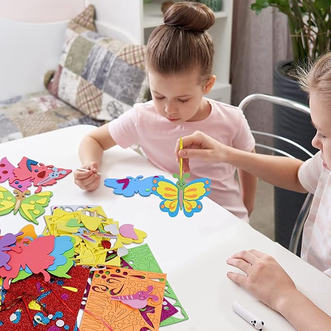 Fennoral 12 Pack Butterfly Craft Kit for Kids Creative Make Your Own Butterfly Foam Stickers DIY Arts and Crafts for Kids Boys Girls Party Favor Spring Summer Decoration Birthday Gifts