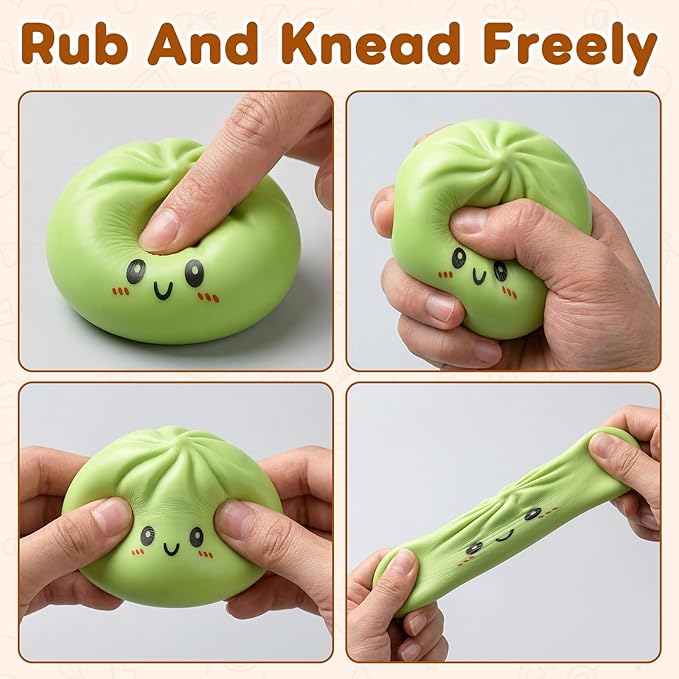 Dumpling Squishies Toy, Giant Glitter Dumpling, Colorful Steamed Bun Stress Balls Fidget Sensory Toy,Squeeze Dough Ball Stress Relief Hand Toys with Food Steamer Stretchy Desk Toys (Green)