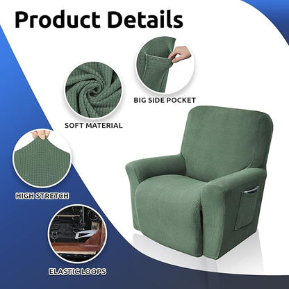 KEKUOU Recliner Chair Covers Lazy Boy Recliner Covers Stretch Couch Cover Slipcovers 1 Piece Furniture Protector with Elastic Bottom for Dog,Kids.(Recliner, Greyish Green)