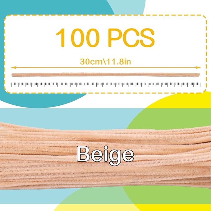 100 Pieces Pipe Cleaners Chenille Stem, Solid Color Pipe Cleaners Set for Pipe Cleaners DIY Arts Crafts Decorations, Chenille Stems Pipe Cleaners (Beige)