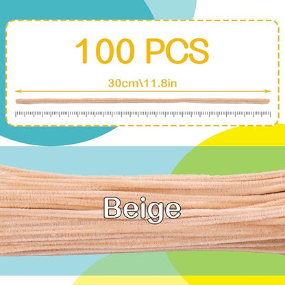 100 Pieces Pipe Cleaners Chenille Stem, Solid Color Pipe Cleaners Set for Pipe Cleaners DIY Arts Crafts Decorations, Chenille Stems Pipe Cleaners (Beige)