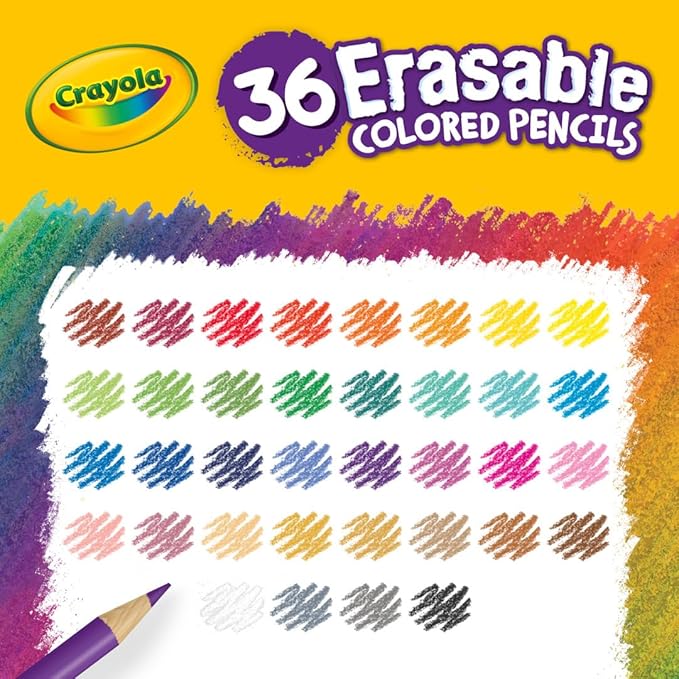Crayola Erasable Colored Pencils (36ct), Colored Pencils for Kids, For Coloring Books, School Supplies, Classroom Arts & Crafts, Ages 4+