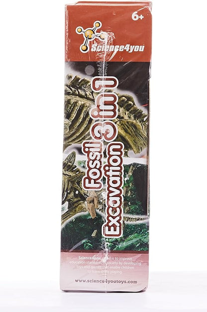 Science4you Dinosaur Fossil Excavation 3 in 1 - Fossil Digging Kit for Kids: T-Rex & Triceratops & Stegosaurus, 3 Dinosaurs Toys for Kids, 37 Pieces, Toys, Games, Gifts for 6+ Year Old Boys and Girls
