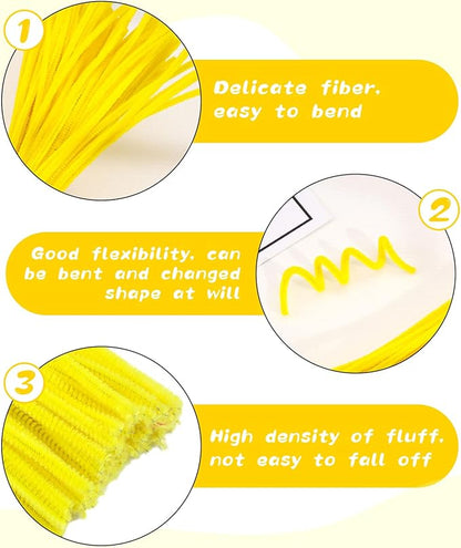 ZXIIXZ 100Pcs Pipe Cleaners, Pipe Cleaners Craft, Creative Craft Pipe Cleaners for Flower Making, Chenille Stems Crafting Pipe Cleaners Flowers, Craft Supplies for Home Festivals DIY/Yellow