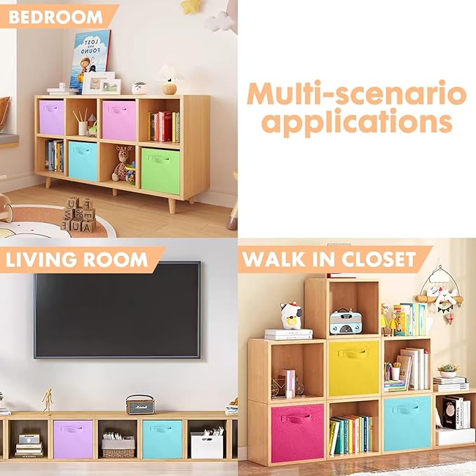 ShellKingdom Storage Bins, Foldable Fabric Storage Cubes And Cloth Storage Organizer Drawer For Closet And Toys, 8 Pack (Orange+Yellow+Fuchsia+Grass Green)