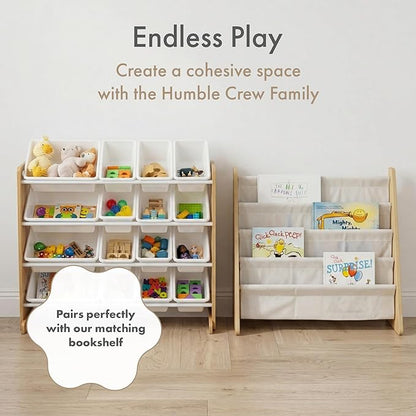 Humble Crew Toy Storage Organizer with 16 Removable Storage Bins for Kids Playroom, 4-Tier Toddler Toy Organization and Storage, Natural Wood/White