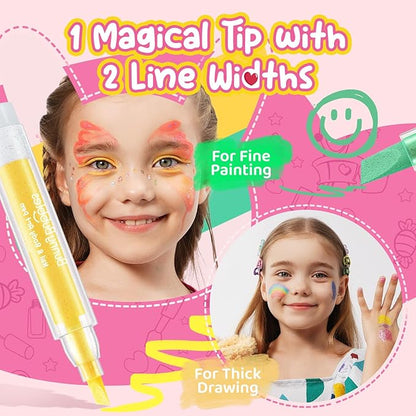 Kids Makeup Kit Washable Face Paint Kit, Girls Makeup Kits for Ages 4-12 Years, Body Face Marker Painting Pens Tattoos for Skin Temporary Toys Craft Kit, Toddler Toy Make Up Cosmetic Winter Gift