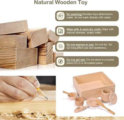 Sparkle Race Sensory Bin Tools with Wooden Box Tray Montessori Toys for Toddlers, Waldorf Toys, Wooden Scoop Dish and Tongs for Kids, Montessori Kitchen for Sensory Table Fine Motor Learning Skills