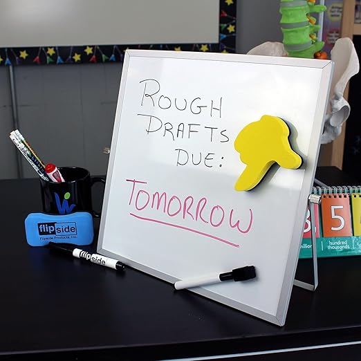 Flipside Products 12" x 12" Double-Sided Dry Erase Magnetic Flip Easel w/Black Dry Erase Marker w/Erase Cap, Adjustable Stand, Tabletop Easel, Small Portable Whiteboard