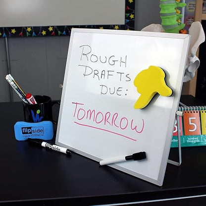 Flipside Products 12" x 12" Double-Sided Dry Erase Magnetic Flip Easel w/Black Dry Erase Marker w/Erase Cap, Adjustable Stand, Tabletop Easel, Small Portable Whiteboard