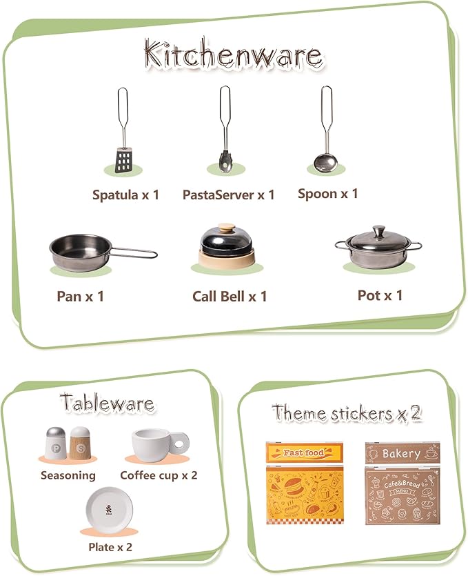 ROBUD Montessori Wooden Play Kitchen, Kids Kitchen Playset with Customisable Themes, Pretend Toddlers Kitchen Toy with DIY Creative Chalkboard, Gift for Ages 3 4 5 6 7 8