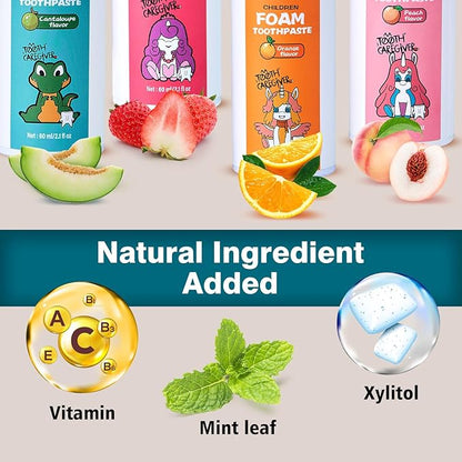 NOHOO Kids Foam Toothpaste with Fruit Flavor,Fluoride Free Natural Formul, Foam Toothpaste for Electric Toothbrush,Suitable for Toddler's Oral Cleaning and Cavity Prevention (2PCS Cantaloupe)