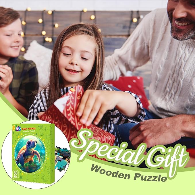 Wooden Jigsaw Puzzles for Kids Ages 4-6, 50 Piece Unique Shape Animal Theme Puzzle - Preschool Learning Educational Toys for Kids 3+, Valentines Day Birthday Easter Gifts for Kids Girls Boys
