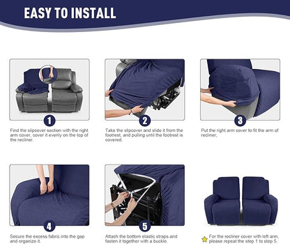 KinCam Recliner Covers, Stretch Reclining Chair Covers, Recliner Sofa Slipcovers Stripe Jacquard Recliner Couch Covers Furniture Protector Covers for Pet Kid (2 Seater, Dark Blue)