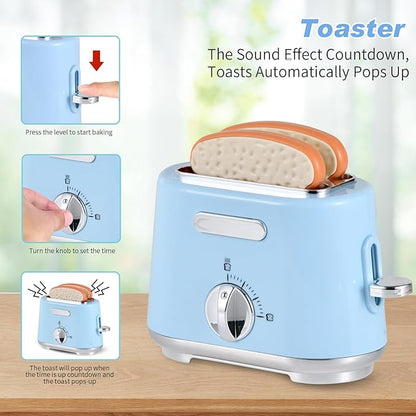 Kitchen Appliances Toys, Play Kitchen Accessories, Toy Kitchen Appliances for Kids, Pretend Kitchen Toys with Coffee Maker, Mixer and Toaster, Toy Kitchen Set Birthday Gift for Kids Ages 3+ (Blue)