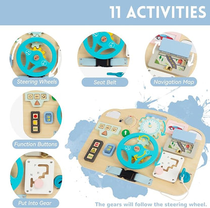 Montessori Wooden Toddler Toys, Busy Board for 1-4 Year Olds, Sensory Activity Board for Fine Motor Skills, Travel Educational Sensory Toys for Boys & Girls
