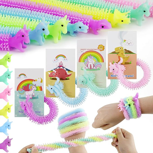Valentines Day Gifts for Kids - 36Pcs Dinosaur Unicorn Treats Valentines Day Cards for Kids School,Dino Sensory Fidget Toys for Boys Girls Students Classroom Exchange Party Favors Goodies Prize Stuff