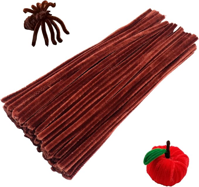 Swpohrat 100 Pieces Brown Pipe Cleaner Craft Set,Thick Fuzzy Chenille Stem Pipe Cleaners for DIY Craft Projects and Decorations