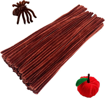Swpohrat 100 Pieces Brown Pipe Cleaner Craft Set,Thick Fuzzy Chenille Stem Pipe Cleaners for DIY Craft Projects and Decorations