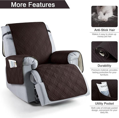 TAOCOCO 100% Waterproof Recliner Chair Cover, Small Recliner Covers for Recliner Chair with Pocket, Non Slip Reclining Chair Cover Furniture Protector for Kids, Pets(X-Small Chair, Coffee)