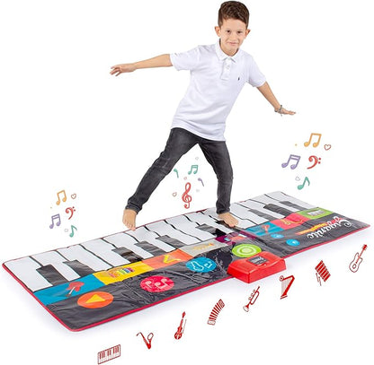 Abcotech Kids Floor Piano Mat | Giant Dance Floor Keyboard Sensory Toys | Play, Record, Playback and Demo Modes - 8 Musical Instruments and Sounds for Kids Music - 70" Toddler Piano Play Mat 24 Keys
