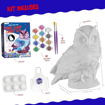 Paint Your Own Owl Lamp Kit, Art Supplies Arts & Crafts Kit, Painting kit for Kids 6-12, Arts and Crafts for Kids Ages 8-12, Toys Girls Boy Birthday Gift Ages 3 4 5 6 7 8 9 10 11 12+