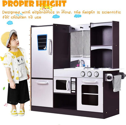 ARLIME Kids Kitchen Playset, Wooden Toy Toddler Kitchen w/Sink, Stovetop, Microwave, Refrigerator, Large Cabinets, Pretend Play Kitchen for Boys Girls