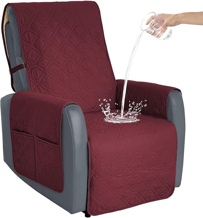 Recliner Chair Cover Sofa Slipcover Non-Slip Chair Couch Cover Machine Washable Furniture Protector with Straps for Dogs(Burgundy, 30inch Recliner)
