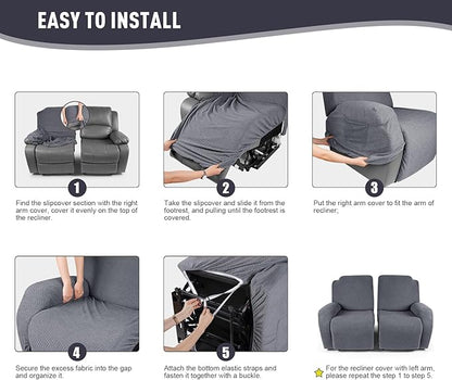 KinCam Recliner Covers, Stretch Reclining Chair Covers, Recliner Sofa Slipcovers Stripe Jacquard Recliner Couch Covers Furniture Protector Covers for Pet Kid (2 Seater, Dark Gray)