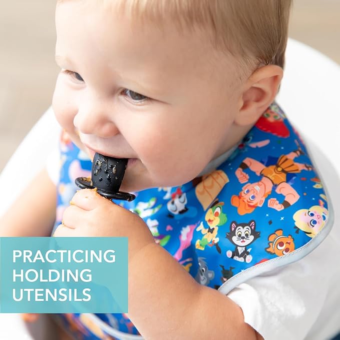 Bumkins Disney Baby Utensils Set, Chewtensils Silicone Spoons for Dipping, Self-Feeding, Baby Led Weaning, Trainer Learning, First Stage Eating, Soft Fork and Spoon, Babies 6 Months, Mickey Mouse