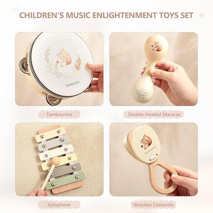 Toddler Musical Instruments | Baby Musical Toys Wooden Toys Educational Toys for Toddlers | Neutral Color Musical Instruments Set | Early Learning Music Toys for Boys Girls Gift
