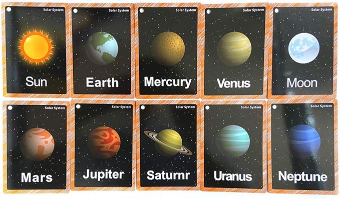 Set of The Solar System and Moon Phase Flashcards for Toddlers | Kids Learning Flashcard & Montessori Pocket Cards | Perfect for Pre-K Decor Background Wall Stickers, Teacher/Autism Therapists Tools