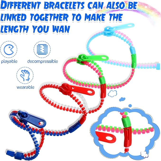 Yinkin 200 Pieces Party Favors 7.9 Inch Friendship Fidget Zipper Bracelets 15 Neon Colors Sensory Bracelet Toys Fidgets Friendship Bracelets for Classroom Rewards Birthday Goodie Bags Fillers