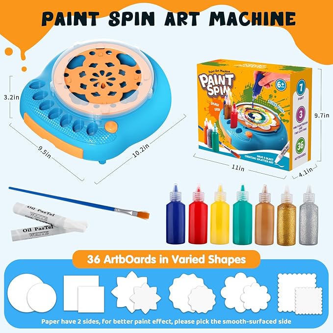 Hewaurorion Paint Spin Art Machine Kit for Kids, Arts & Crafts Painting Spinner Toys Kits Sets for Boys & Girls Ages 6 7 8 9 Year Old Blue