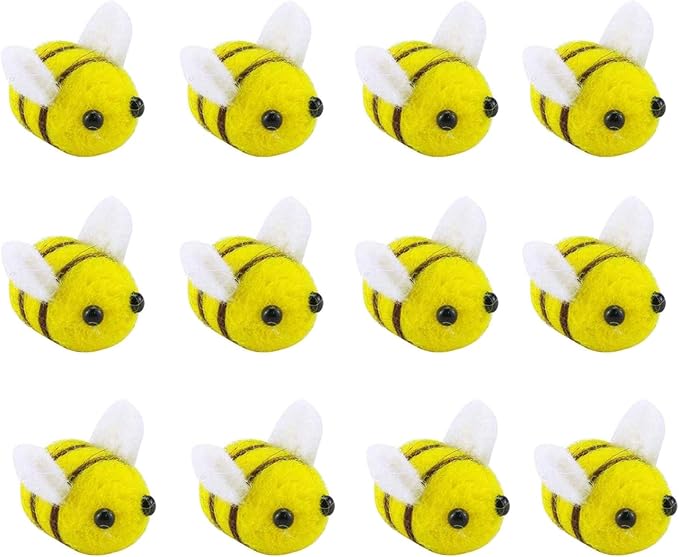 Prudance 12 Piece Wool Felt Bees Cute Bee DIY Craft Ball Supplies for Baby Shower Children Party Nursery Tent Home Decoration