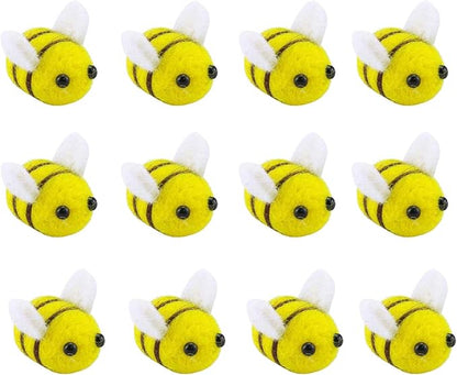 Prudance 12 Piece Wool Felt Bees Cute Bee DIY Craft Ball Supplies for Baby Shower Children Party Nursery Tent Home Decoration