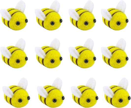 Prudance 12 Piece Wool Felt Bees Cute Bee DIY Craft Ball Supplies for Baby Shower Children Party Nursery Tent Home Decoration