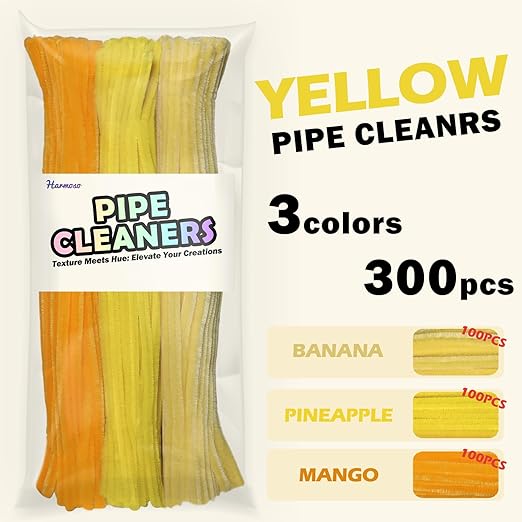 300pcs Yellow Pipe Cleaners Bulk - Fluffy Craft Pipe Cleaners for Arts & Crafts, Ideal for Making Flowers, Animals & Decorations (12 x 0.26 inches)