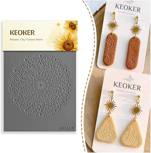 KEOKER Polymer Clay Texture Sheets Set, Clay Earring Molds for Earrings, Works with Boho Polymer Clay Cutter,The Same Effect as Polymer Clay Texture Roller, Boho Texture Sheets for Polymer Clay (1)