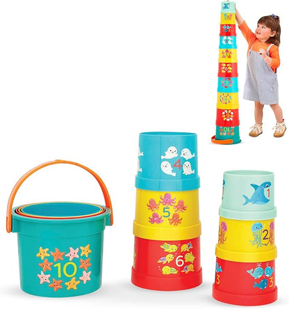 B. toys- Bazillion Buckets- Sort & Stack- 10 Stacking Cups – Numbered Nesting Cups – Bath & Backyard Toys – Educational Play Set for Toddlers, Kids – 18 Months +