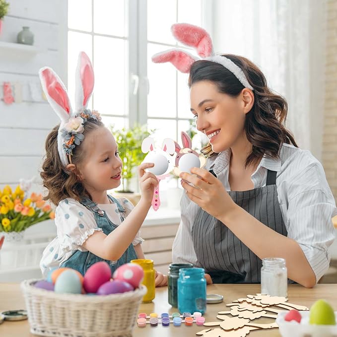 Fennoral 9 Pack Wooden Mirror Craft for Kids Decorate You Own Bunny Mirrors for Girls DIY Paint Wooden Hand Mirror for Art Activities Girls Birthday Gifts