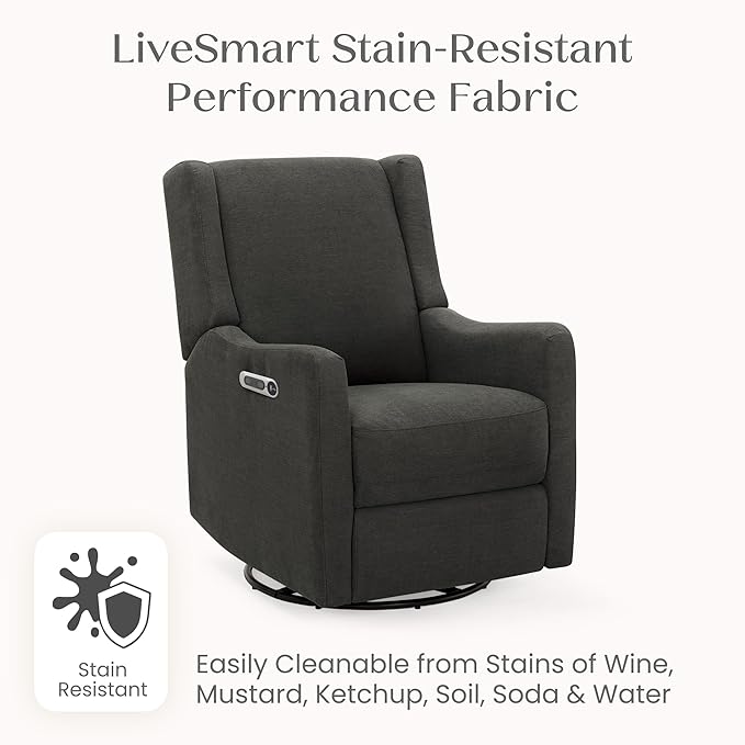 Delta Children Mercer Electronic Power Recliner and Swivel Glider with USB and Type-C Ports in LiveSmart Performance Fabric - Water Repellent & Stain Resistant, Dark Grey