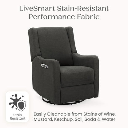 Delta Children Mercer Electronic Power Recliner and Swivel Glider with USB and Type-C Ports in LiveSmart Performance Fabric - Water Repellent & Stain Resistant, Dark Grey